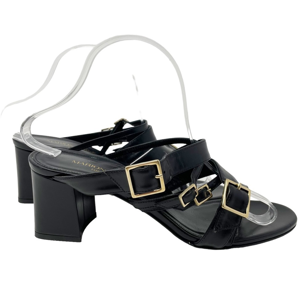 Marion Parke Becca Multi-Buckle leather Mule Sandals 39.5 black Gold hardware